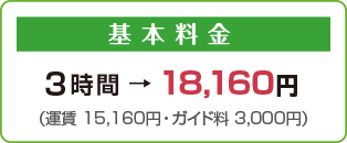 基本料金は3時間で18,160円（運賃 15,160円・ガイド料 3,000円）