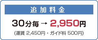 追加料金は30分毎に2,950円（運賃 2,450円・ガイド料 500円）